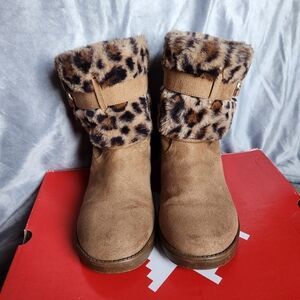 G by Guess Tan Winter Boots with Leopard Print Cuff